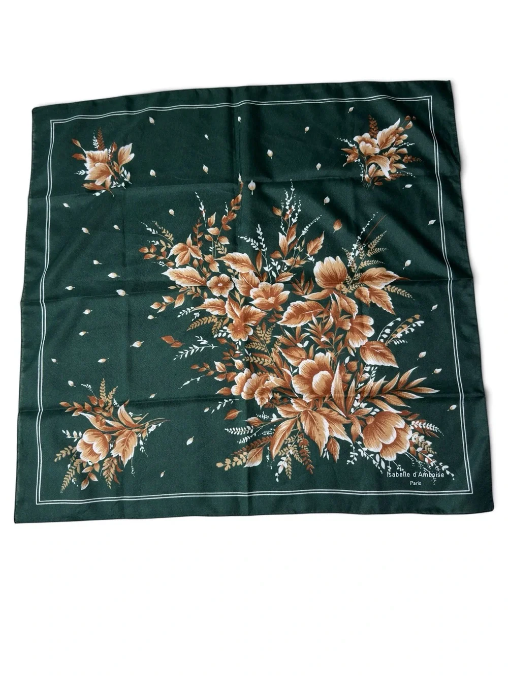Vintage Isabelle d’Amboise Paris Green Floral Square Scarf 27” French Designer